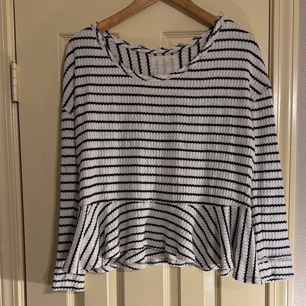 We The Free Striped Black and White Peplum Long Sleeve Top Size S
